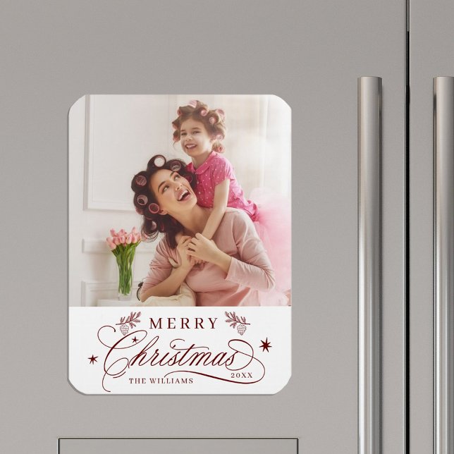 Red Romantic Calligraphy God jul Photo Magnet (Skapare uppladdad)