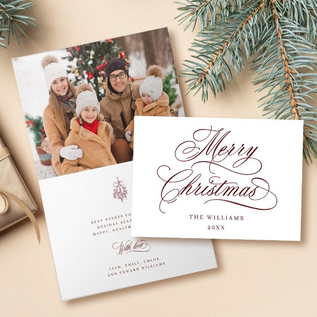 Red Romantic God jul Script Photo Folded Helgkort (Front & Inside)