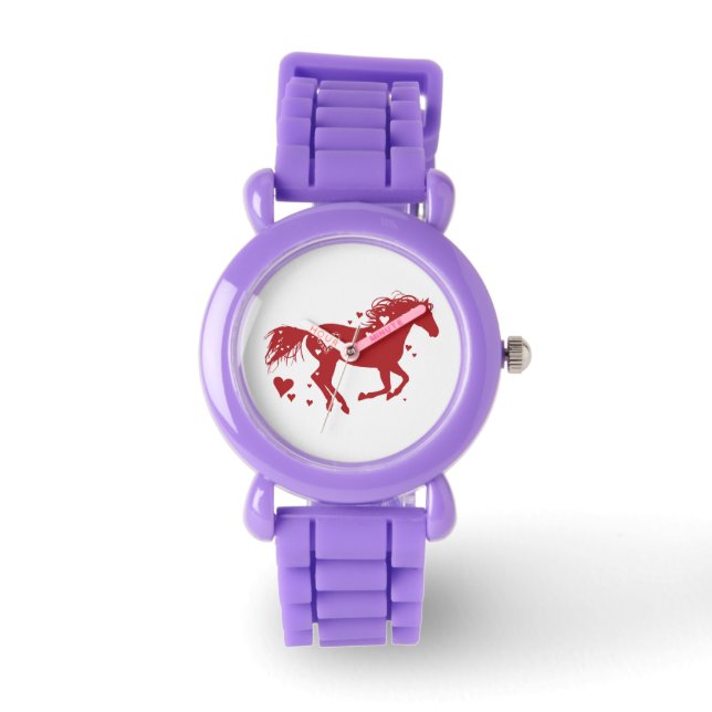 Red Romantic Heart Horse Armbandsur (Framsida)