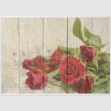 Red Romantic Ro Rustic Wood Decoupage