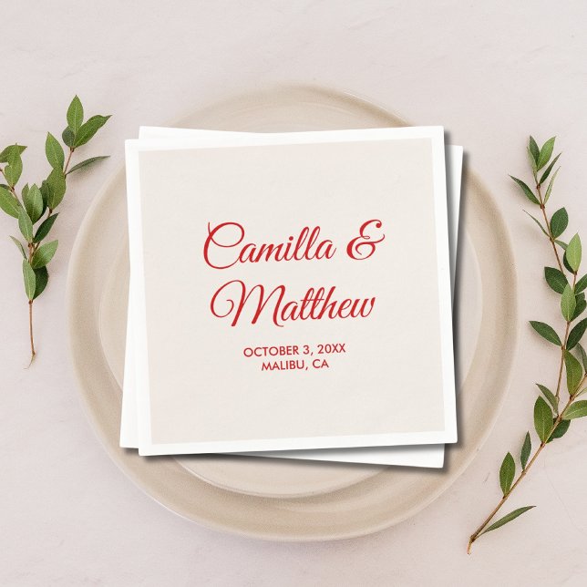 Red Romantic Script Personlig Bröllop Napkins Pappersservett (Red Romantic Script Personalized Wedding Napkins
)