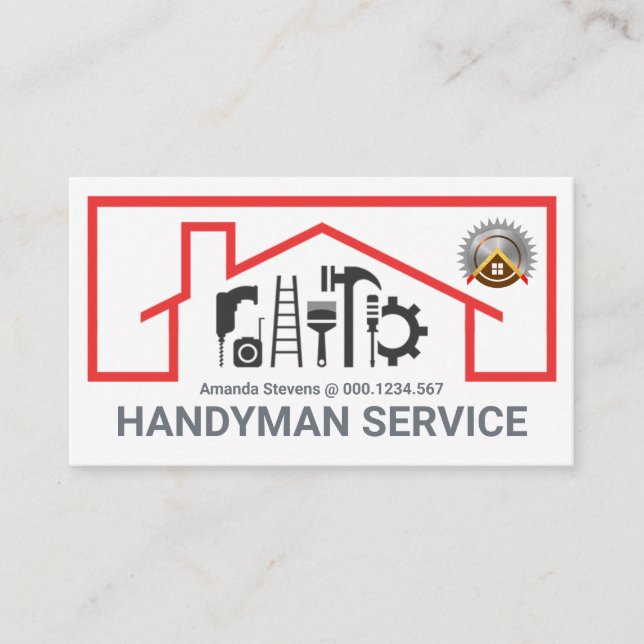 Red Roof Building Repair Tools Frame Visitkort (Framsida)