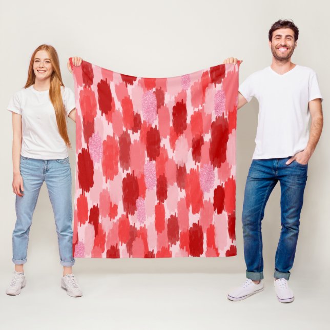 Red Rosa Abstrakt Brushstrokes Mönster Fleecefilt (På plats)