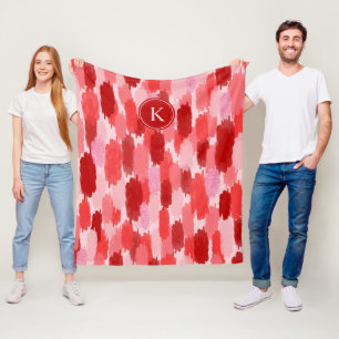 Red Rosa Abstrakt Brushstrokes Mönster Monogram Fleecefilt