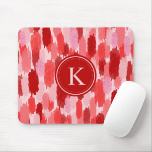 Red Rosa Abstrakt Brushstrokes Mönster Monogram Musmatta