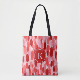 Red Rosa Abstrakt Brushstrokes Mönster Monogram Tygkasse