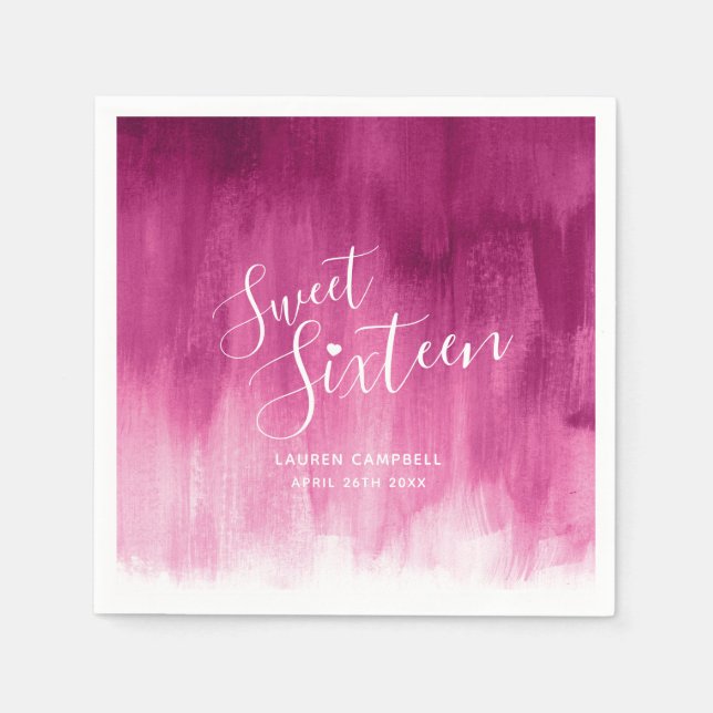 Red rosa abstrakt modern konst söt 16 födelsedag pappersservett (Framsidan)