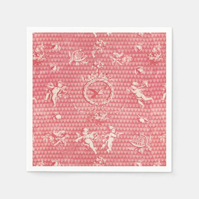 Red Rosa Antique Cupid Änglar och Hearners Pappersservett (Framsidan)