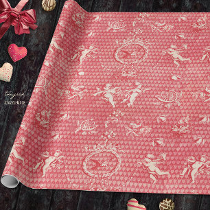 Red Rosa Antique Cupid Änglar och Hearners Presentpapper