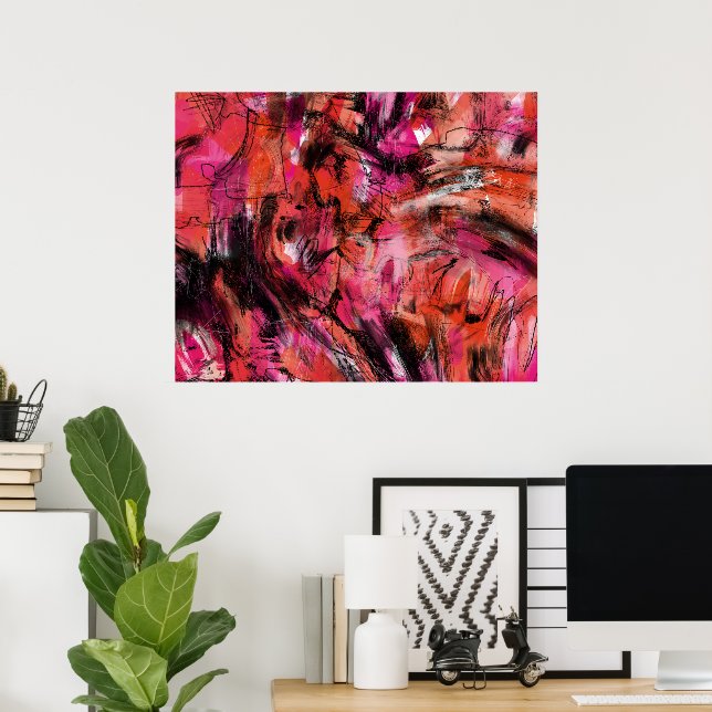 Red Rosa Black Abstrakt Expressionist Wall Art Poster (Hemmakontoret)