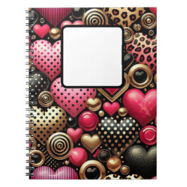 RED ROSA BLACK GULD VALENTINE KÄRLEK HEARTS ANTECKNINGSBOK