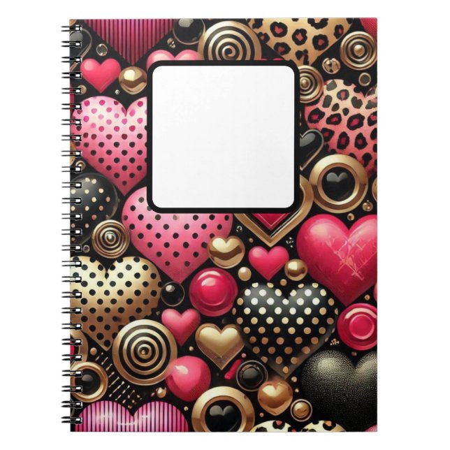 RED ROSA BLACK GULD VALENTINE KÄRLEK HEARTS ANTECKNINGSBOK (Framsidan)