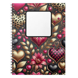 RED ROSA BLACK GULD VALENTINE KÄRLEK HEARTS ANTECKNINGSBOK