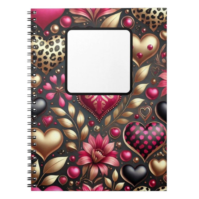 RED ROSA BLACK GULD VALENTINE KÄRLEK HEARTS ANTECKNINGSBOK (Framsidan)