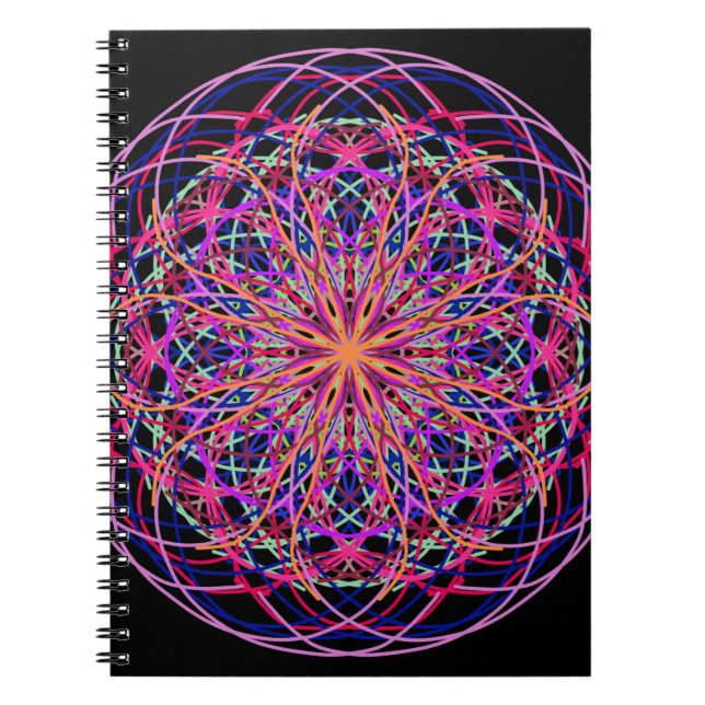 Red Rosa Black Kaleidoscope Mandala Art Anteckningsbok Med Spiral (Framsidan)