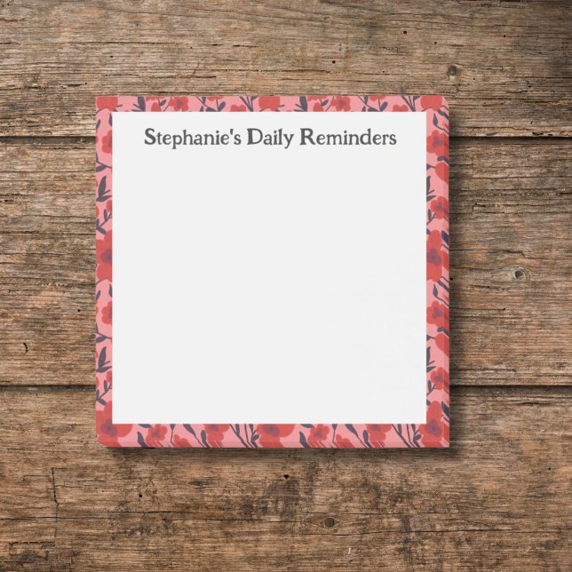 Red Rosa Blommigt Daily Reminder Sticky Post-it Block (Skapare uppladdad)