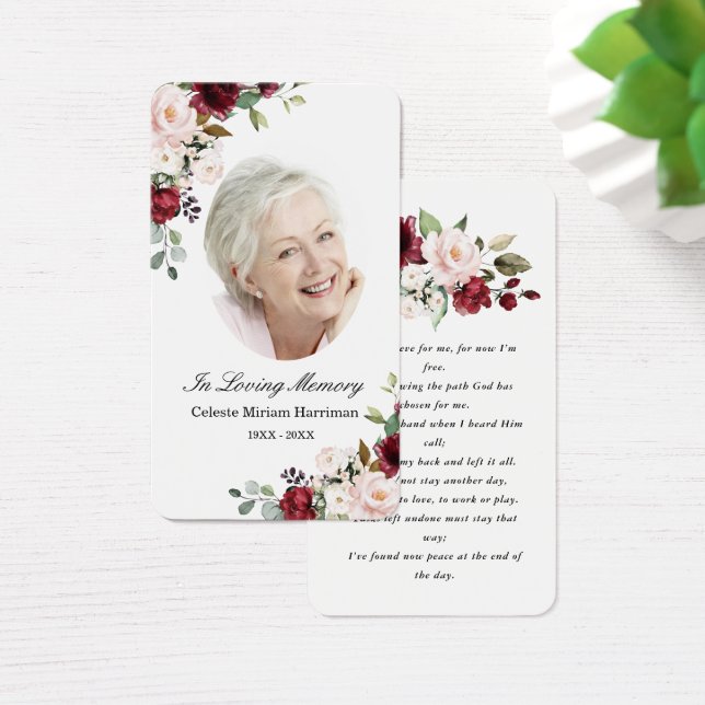 Red Rosa Blommigt Photo Funeral Prayer Card Visitkort (Skivbord)