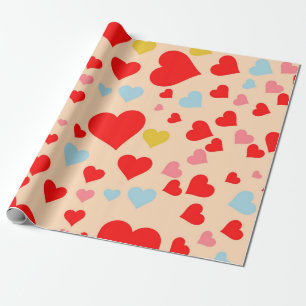 Red Rosa Blue Colorful Simple Heart Y2K Mönster Presentpapper