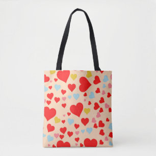 Red Rosa Blue Colorful Simple Heart Y2K Mönster Tygkasse