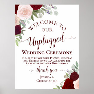 Red & Rosa Boho Blommigt Unplugged Bröllop Ceremon Poster