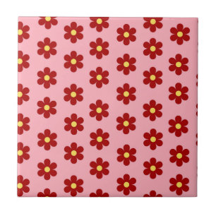 Red Rosa Bold Y2K Wildblommor Vibrant Vår Decor Kakelplatta