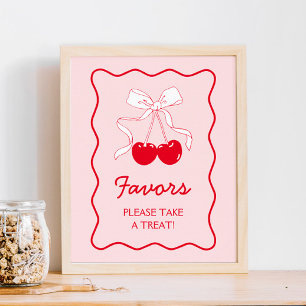 Red Rosa Bow Cherry Baby Shower Favor Poster