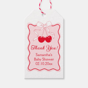 Red Rosa Bow Cherry on Top Baby Shower Favor Presentetikett