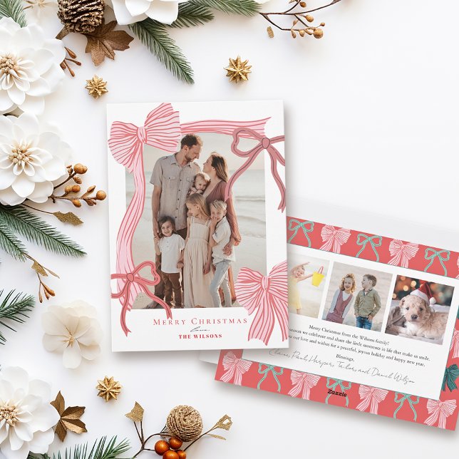 Red & Rosa Bows 4-foton - jul Julkort (Skapare uppladdad)