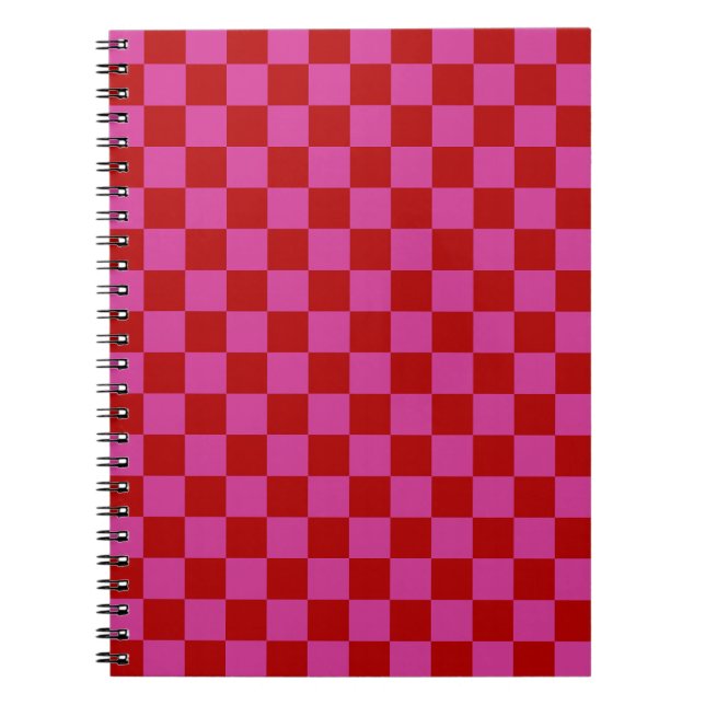 Red + Rosa Check Checkerboard Mönster Anteckningsbok (Framsidan)