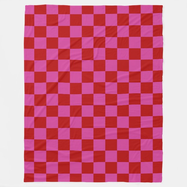 Red + Rosa Check Checkerboard Mönster Fleecefilt (Framsidan)