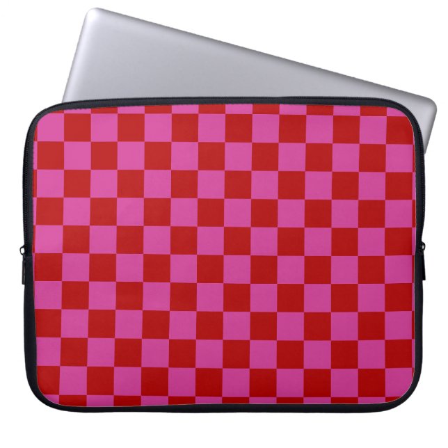 Red + Rosa Check Checkerboard Mönster Laptop Fodral (Framsidan)