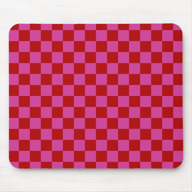 Red + Rosa Check Checkerboard Mönster Musmatta (Framsidan)