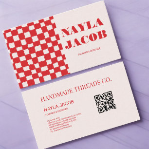 Red Rosa Checkerboard Mönster QR-kod handgjord av Visitkort