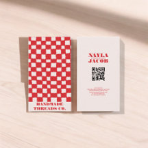 Red Rosa Checkerboard Mönster QR-kod handgjord av