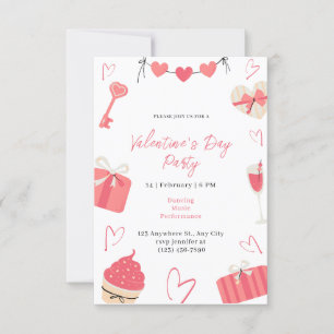Red Rosa Cute Simple Illustrated Valentine Day Inbjudningar