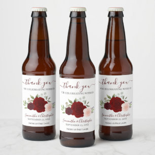 Red & Rosa Elegant Boho Ro Bröllop Tack Ölflaska Etikett