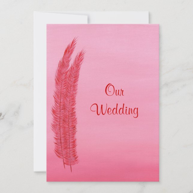 Red Rosa Feathers, våra bröllopsinbjudningar Inbjudningar (Framsida)