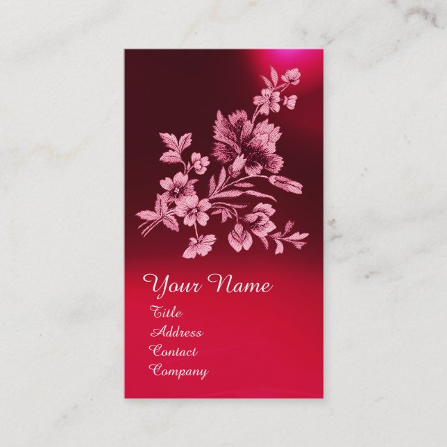 RED ROSA FLOWER BOUQUET OCH CARNATION MONOGRAM VISITKORT (Framsida)