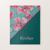 Red Rosa Flowers Monogrammed Grönt Ombre Gradient