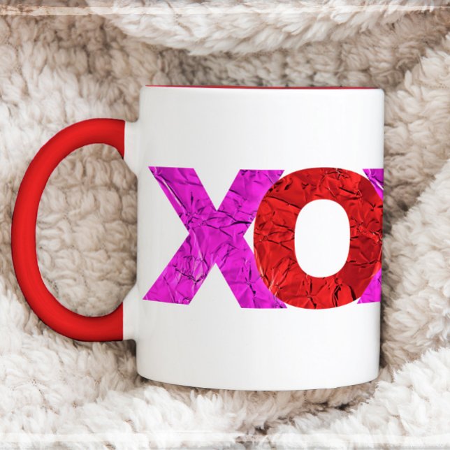 Red Rosa Foil XOXO Valentine Day Modern Bold Mugg (Skapare uppladdad)