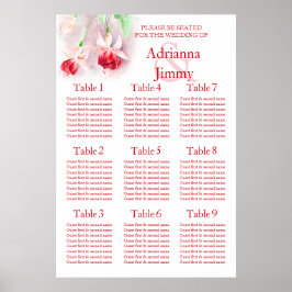 Red rosa fuchsia Bröllop Seating Bord Planner 1-9 Poster