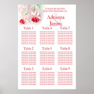 Red rosa fuchsia Bröllop Seating Bord Planner 1-9 Poster