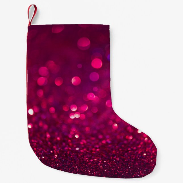 Red Rosa Glitter: Abstrakt Bokeh Liten Julstrumpa (Framsidan)