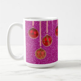 Red Rosa Glitter God jul Baubles Mugg