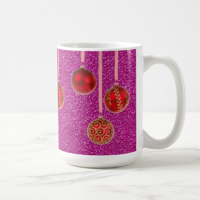 Red Rosa Glitter God jul Baubles Mugg (Höger)