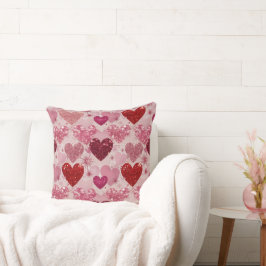 RED & ROSA GLITTER LOOK VALENTINE KÄRLEK HEARTS KUDDE