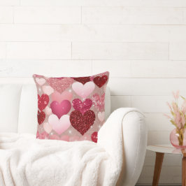 RED & ROSA GLITTER LOOK VALENTINE KÄRLEK HEARTS KUDDE