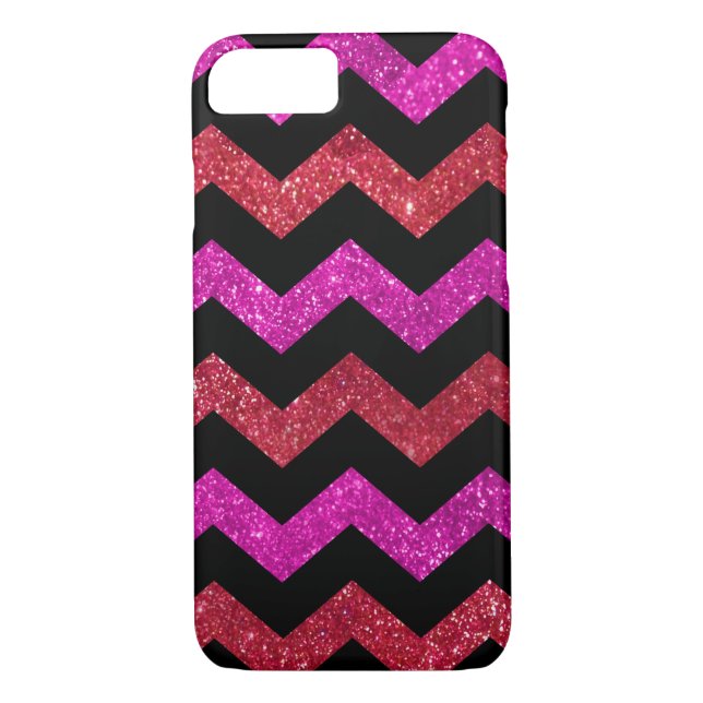 Red Rosa Glitter Zigzag Mönster Case-Mate iPhone Skal (Baksida)