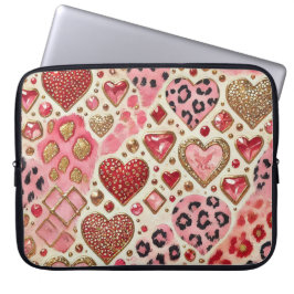 RED ROSA GULD VALENTINE HEARTS & LEOPARD PRINT LAPTOP FODRAL