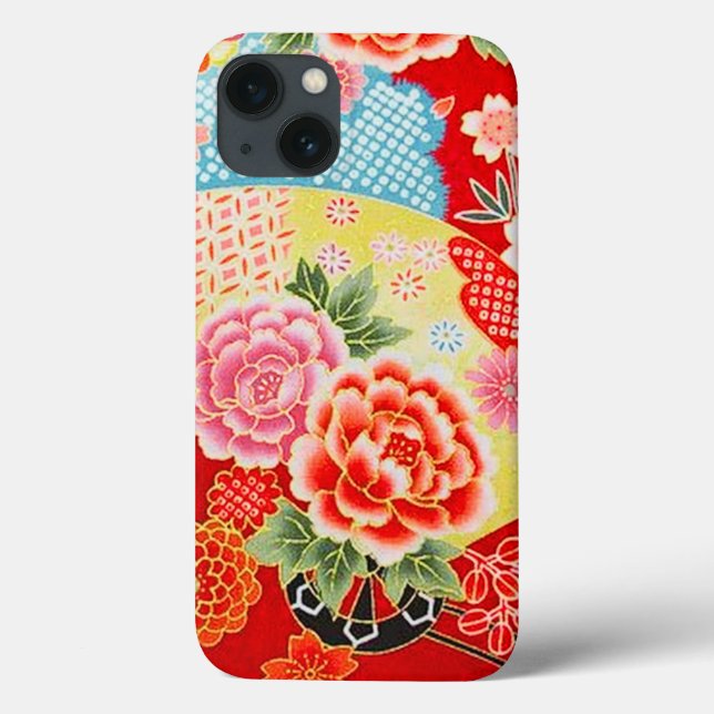 Red Rosa Gult Japansk Kimono Blommigt Flower (Baksida)
